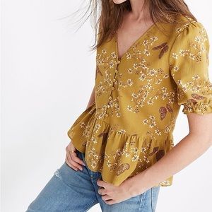 Madewell Courtyard Ruffle-Hem Top in Butterfly Sanctuary Size M